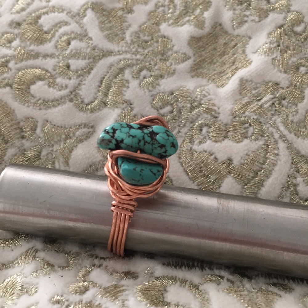 Copper Wire Wrapped Ring With Turquoise Beads - image 5